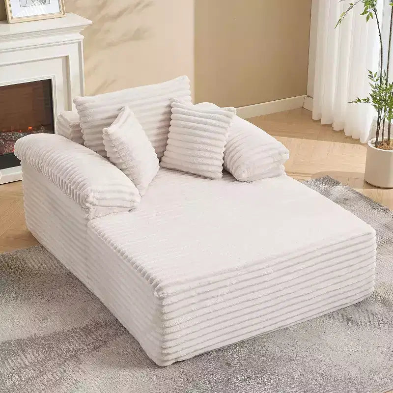 Oversized Chaise Lounge Chair Sofa Bed, Corduroy Sleeper Sofa with Pillows and Wide Armrests for Living Room, Bedroom, Movie Room