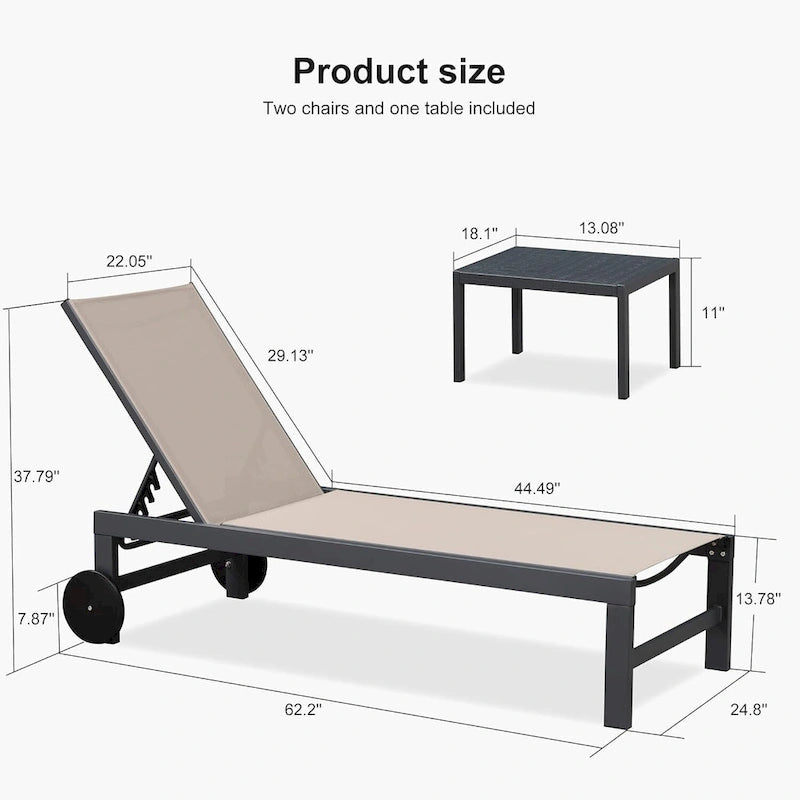 PURPLE LEAF Patio Chaise Lounge Set for 2 Outdoor Chaise Lounger Chair with Aluminum Frame