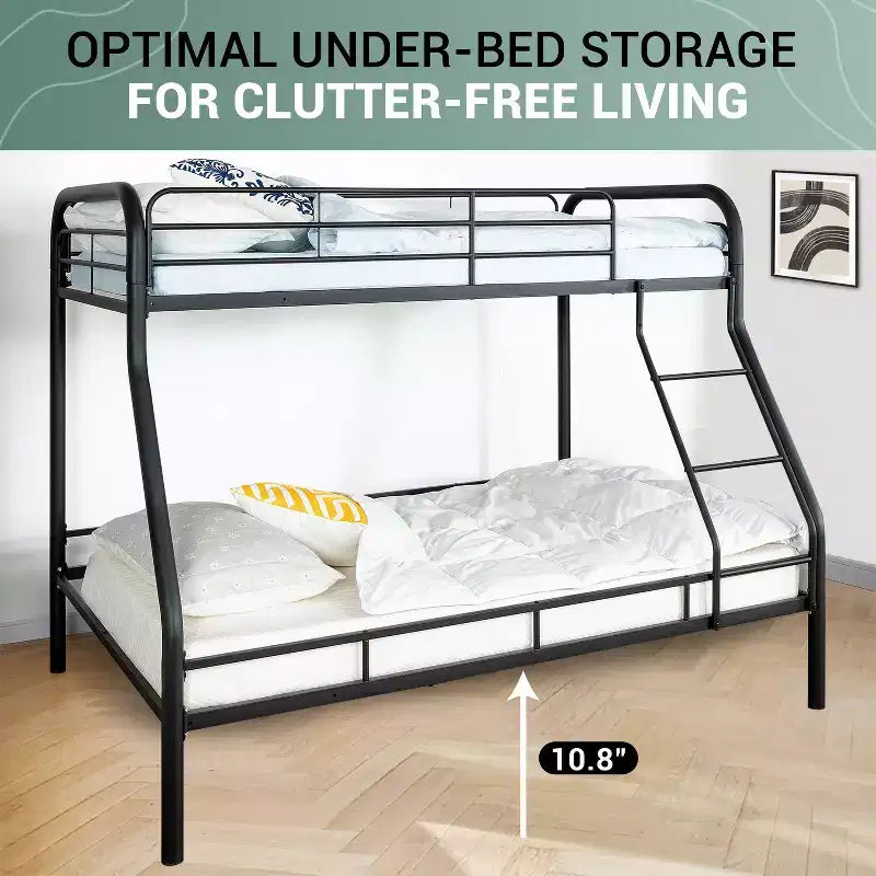 Full Metal Bunk Bed Low Height Safety Design with Guardrails, Angled Ladder and Underbed Storage