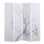 Roundhill Furniture Japanese 4-Panel Screen Room Divider, Plum Blossom