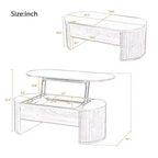 47.2 Lift Top Coffee Table, Oval Wooden Center Table with Hidden Storage, Modern Cocktail Table for Living Room Bedroom Office