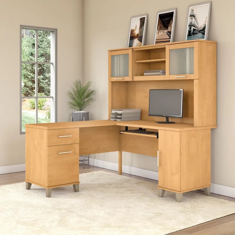 Bush Furniture Somerset 60W L Shaped Desk with Storage Hutch