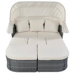 Outdoor Gray Wicker Daybed with Cushions and Retractable Canopy