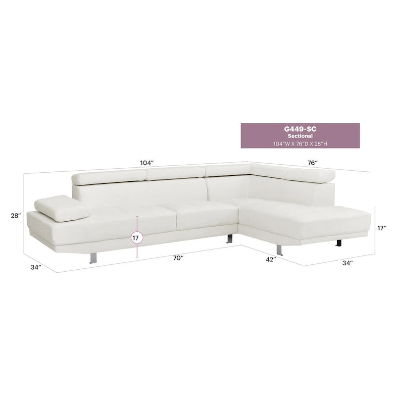 Riveredge 109 in. W 2-piece Faux Leather L Shape Sectional Sofa - 76L x 109W x 28H