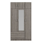 3-Door Mirror Wardrobe with 2 Drawers and Top Cabinet