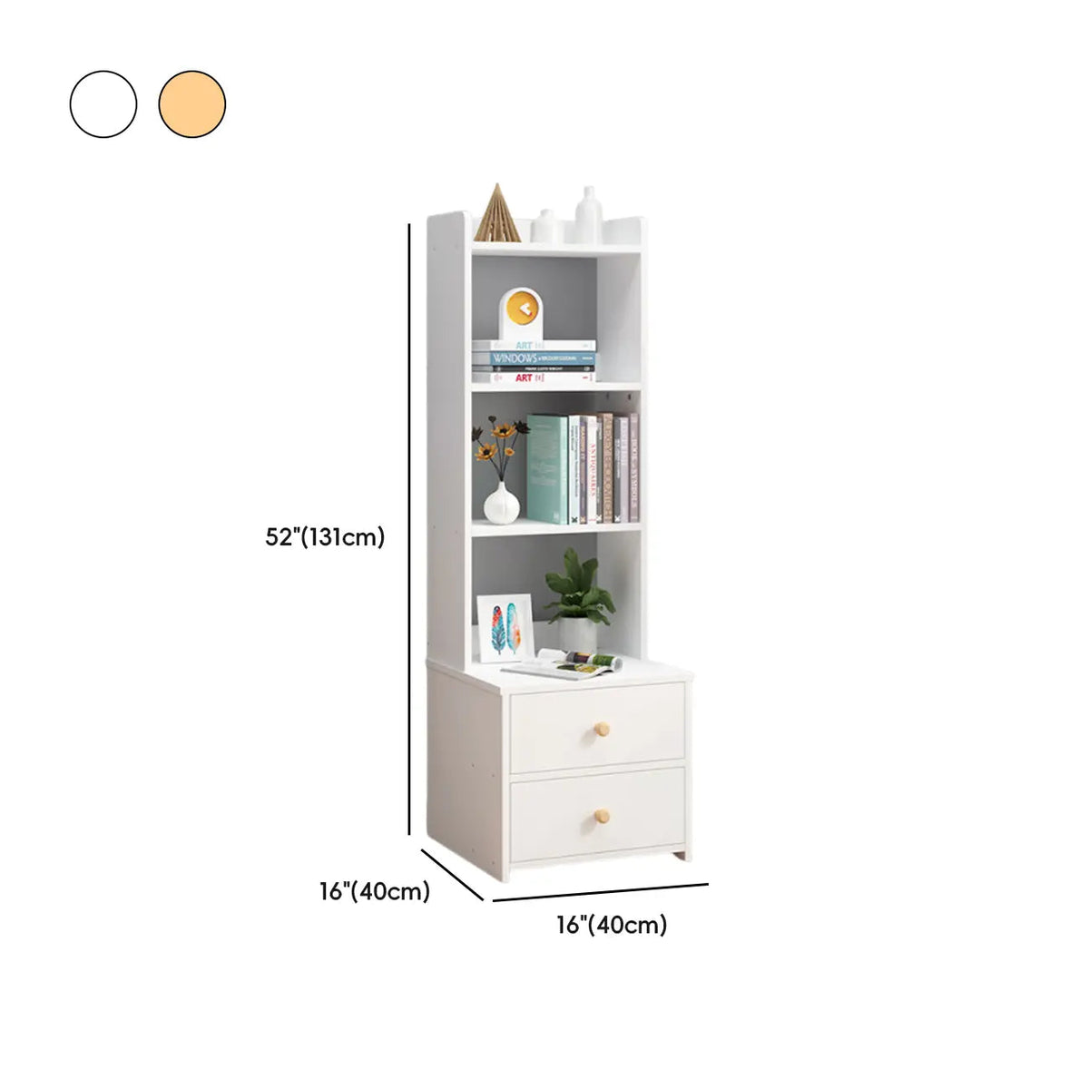 Modern Tall Wood Spacious Shelves 2-Drawer Nightstand