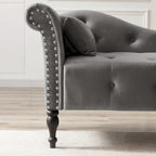 Modern 60.6  Velvet Upholstered Buttons Tufted Chaise Lounge Chair with Solid Wood Legs and Nailheads