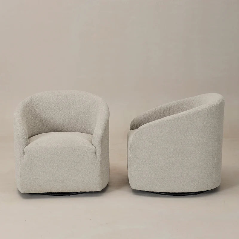 KINWELL 32 W Boucle Upholstered Swivel Barrel Armchair (Set of 2)