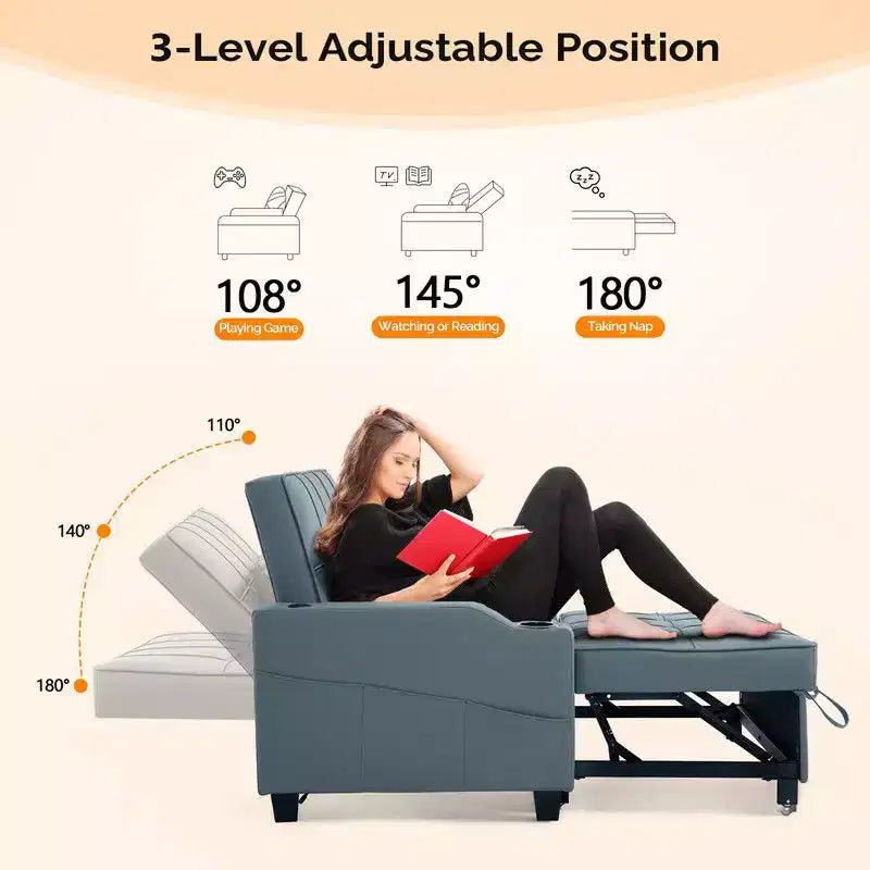 Upholstered Cats Claw Leather Convertible Reclining Sleeper Sofa Bed With Cushions For Small Spaces