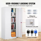 VEVOR Metal Storage Cabinet, Steel Locking Storage Cabinet with 2 Magnetic Doors and 4 Adjustable Shelves,71 Metal Cabinet 200 lbs Capacity, White