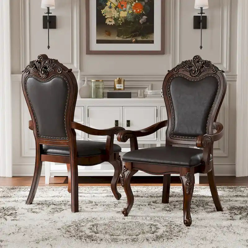 Furniture of America Eugene Traditional Solid Wood Dining Arm Chairs with Nailhead Trim and Cabriole Legs (Set of 2)