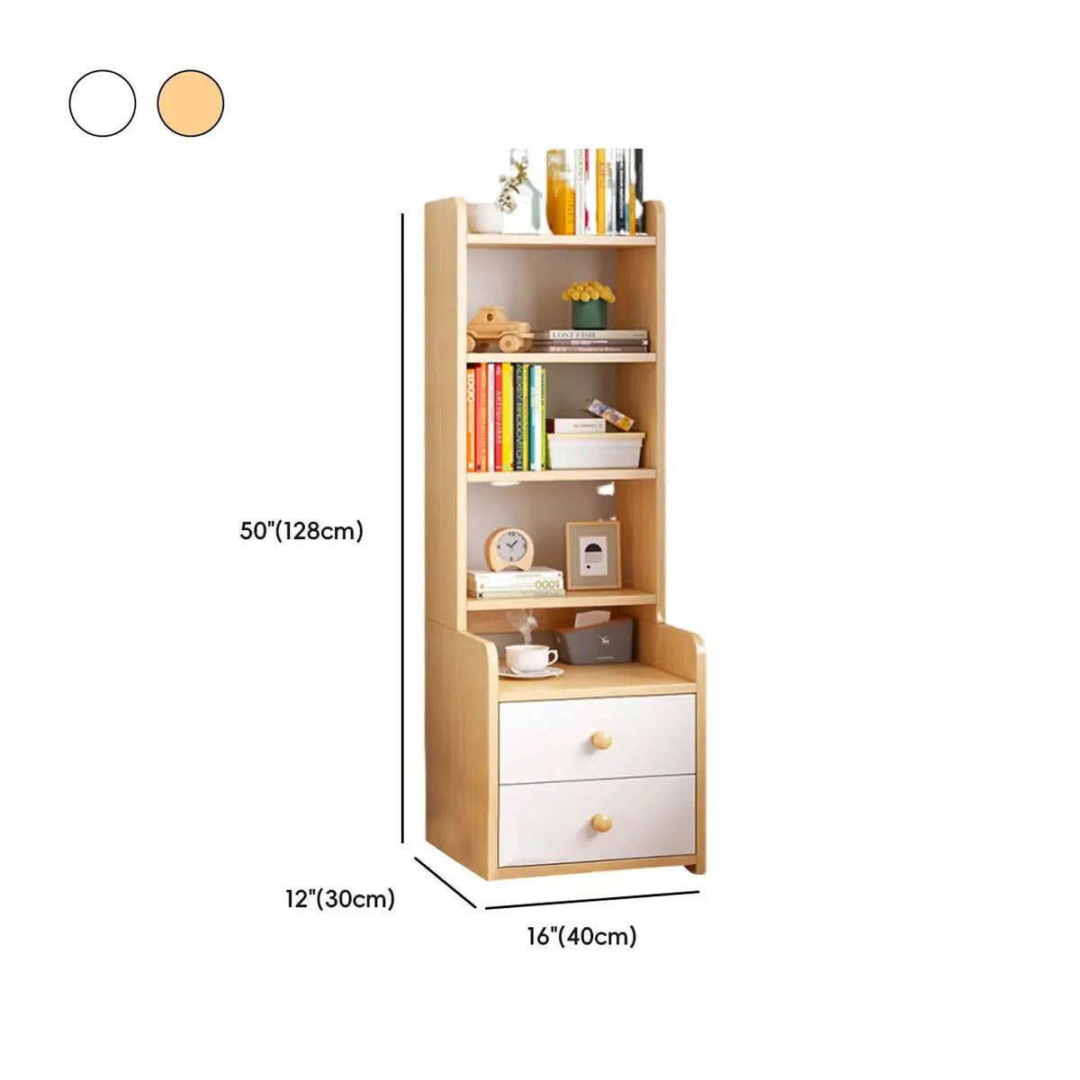 Modern Tall Wood Spacious Shelves 2-Drawer Nightstand