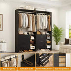 Besiost Set of 4 Closet Organizer with Wooden Drawers and Hanging Rods