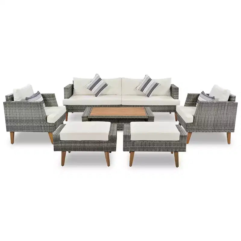 Whisen 6-Pieces All Weather PE Wicker Sofa Set, Outdoor Rattan sofa With Double Cushions