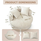 WOWMAX 47 Round Chaise Lounge Chair Indoor, Upholstered Corduroy Floor Sofa Oversized Sleeper Chair with 2 Throw Pillows