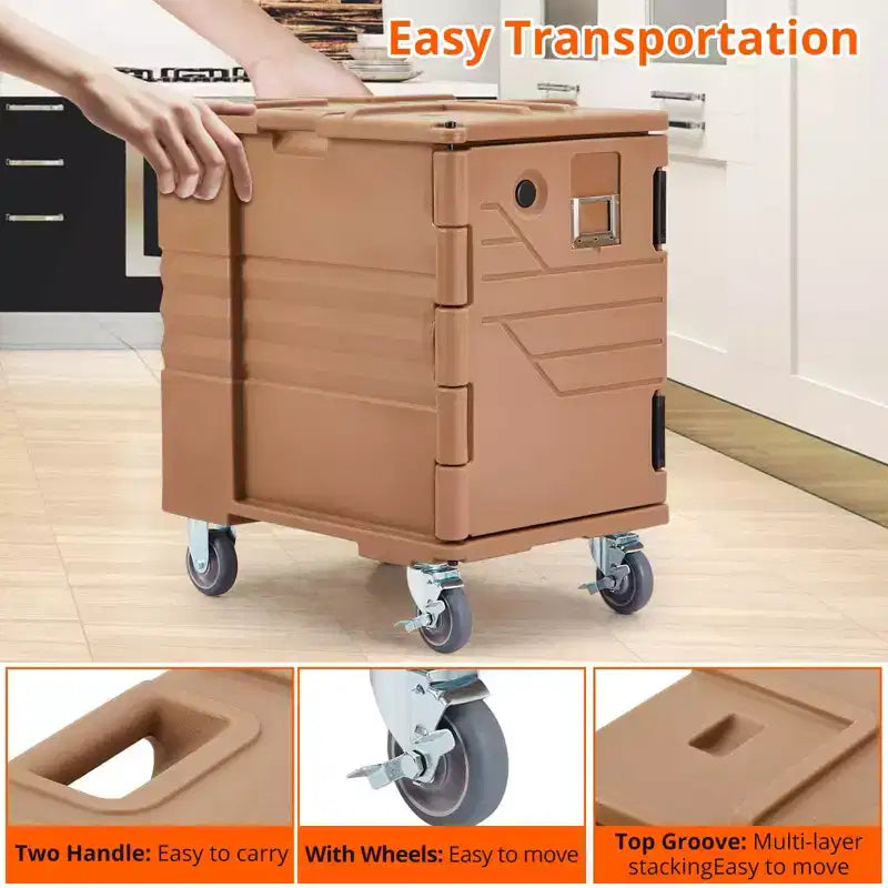 Premium Catering Food Warmer - Insulated Hot/Cold Carrier for 6 Full-Size Pans with Heavy-Duty Casters
