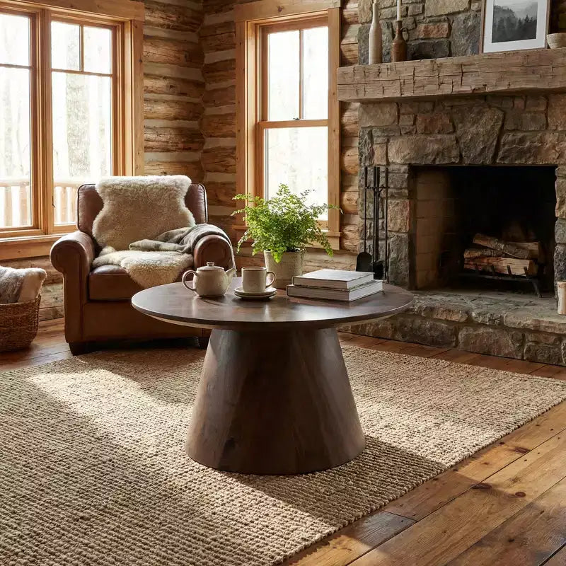 Walnut Wood Grain MDF Round Coffee Table, 23.6 Diameter, 13.7 Height