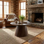 Walnut Wood Grain MDF Round Coffee Table, 23.6 Diameter, 13.7 Height