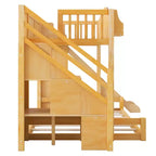 Twin over Full Bunk Bed with Slide, Shelves, Storage Staircase and Wardrobe for Kids Room