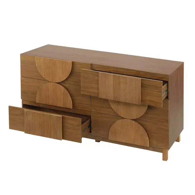 6-Drawer Modern Geometric Dresser, Half-Circle Accent Wide Storage Chest for Bedroom & Living Room