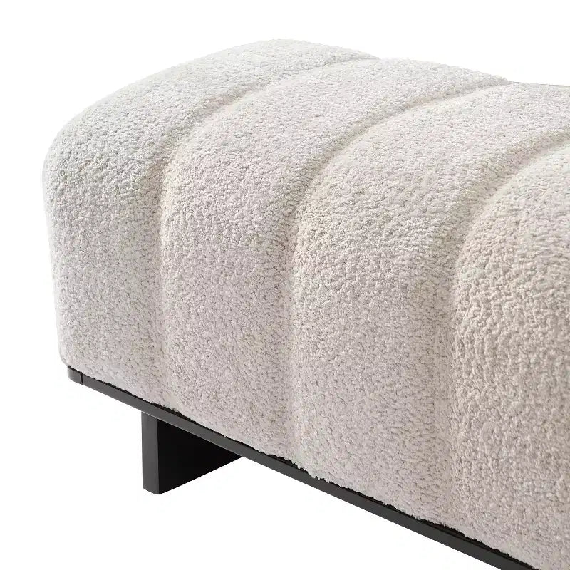 Modern Tufted Faux Fur Dining Bench with Rubberwood Legs, 63.62