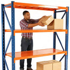 VIYET Heavy Duty Garage Shelves, 4-Tier 4400LBS Capacity Adjustable Metal Shelving, Blue&Orange Industrial Storage for Commercial Store/Tools/Gym