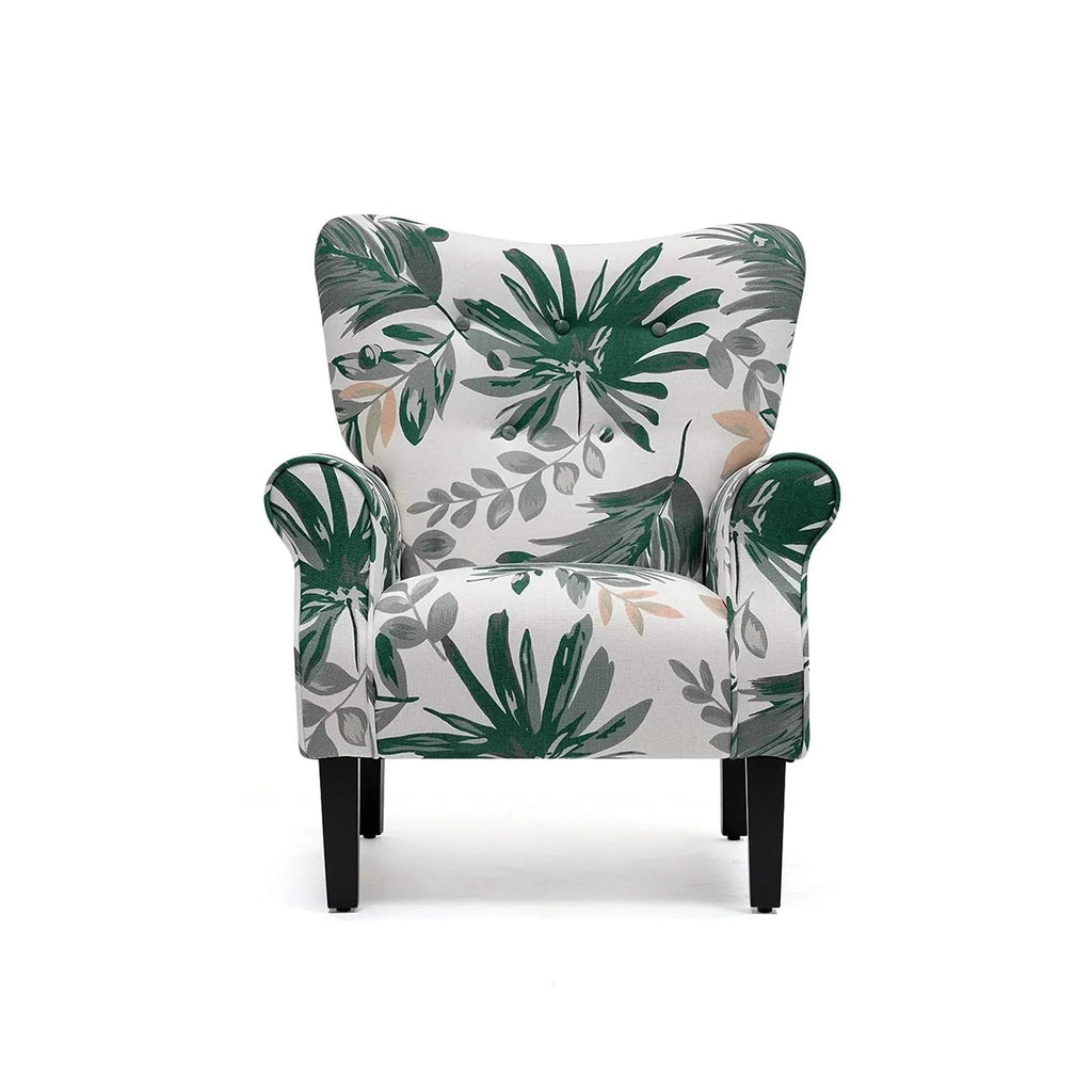 Erommy Modern Accent Chair, High Back Armchair, Upholstered Fabric Button Single Sofa with Wooden Legs for Living Room