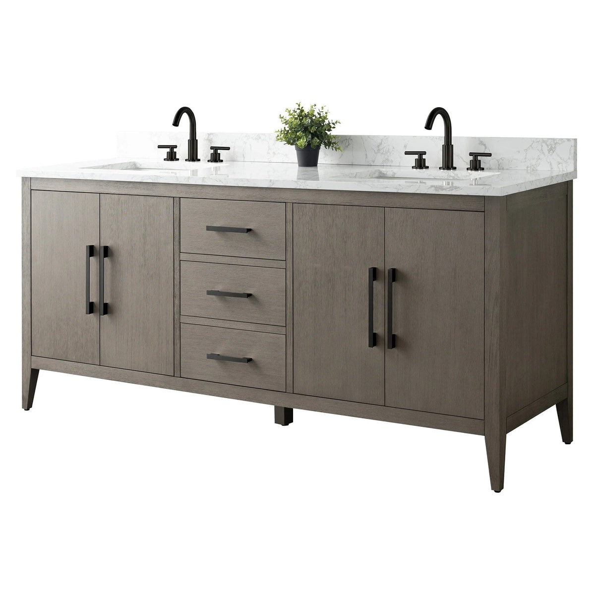 Vanity Art 72 Double Sink Bathroom Vanity Cabinet with Engineered Marble Top