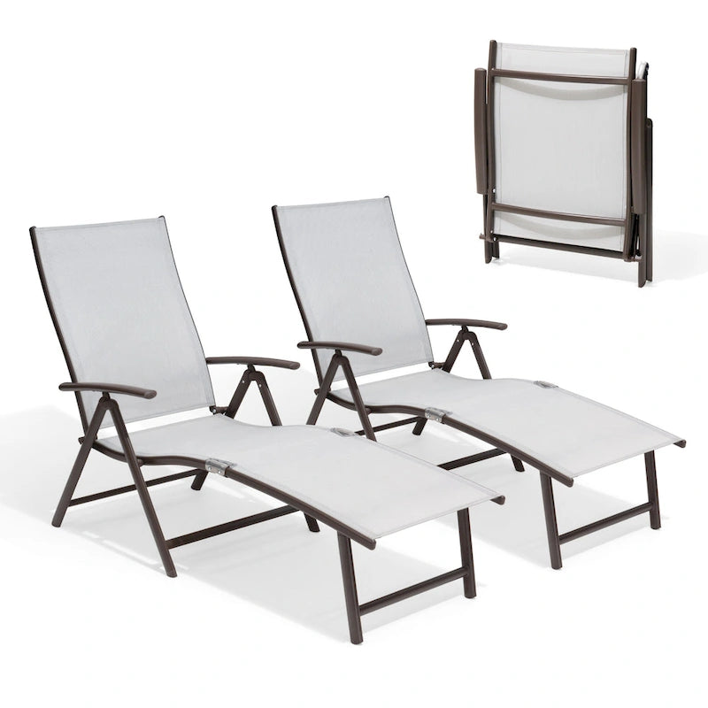 Pellebant 2PCS Adjustable Aluminum Patio Chaise Lounge Chair - N/A