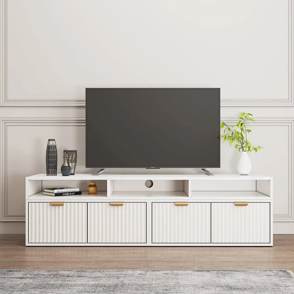 Modern White 2-Drawer Open Storage Corner TV Stand