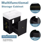 Bathroom Vanity with Ceramic Sink, MDF Storage Drawer, Side Shelf & Golden Handle