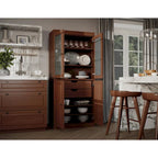 100% Solid Wood Pantry Cabinet with Frosted Glass Doors, Solid Doors, 2-Drawers and Adjustable Shelves