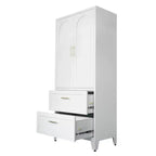 JVNOXK 71 inchTall Metal Wardrobe Cabinet with 2 Drawers and Hanging Rod, 2 Doors Wardrobe Closet with Shelf for Bedroom, White