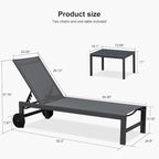 PURPLE LEAF Patio Chaise Lounge Set for 2 Outdoor Chaise Lounger Chair with Aluminum Frame