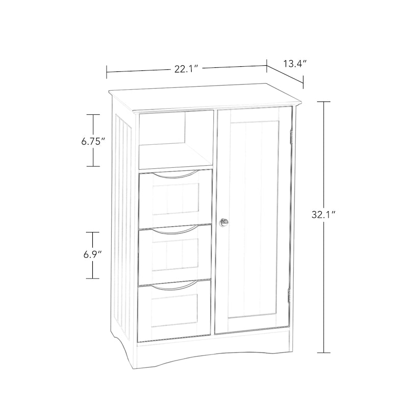 RiverRidge Ashland Single Door Bathroom and Laundry Storage Cabinet with 3 Drawers, Open and Adjustable Shelf