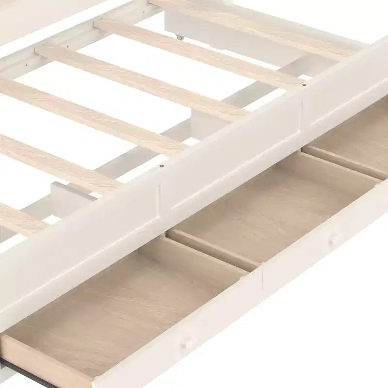 Twin/Full Size Platform Bed with Trundle, Princess Wood Canopy Bed with 3 Drawers, Storage Bed with Upholstered Headboard for Bedroom