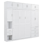 White Full Size Modern Murphy Bed with Drawers, Lockers, and Wardrobes