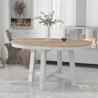 TREXM Farmhouse Round Extendable Dining Table with 16 Leaf Wood Kitchen Table