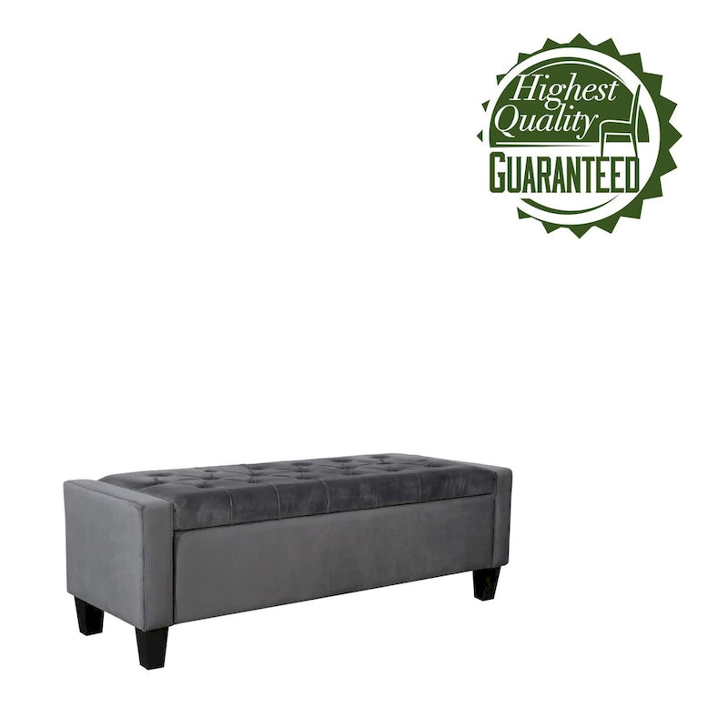 Velvet Button Tufted Flip Top Storage Bench