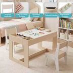 Costway Multifunctional Kids Table & 2 Chairs Set with Removable Double-sized Tabletop Gray + White/Natural + White