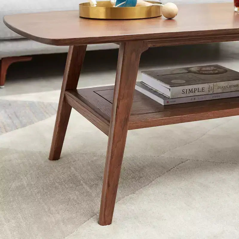 GDFStudio Wright Modern Solid Oak Wood Rectangle Coffee Table With Storage Shelf