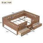 Bellemave Queen Size Toddler Bed with 14 Safety Guardrails, Space-saving Bed Frame with Built-in Bookshelves & 2 Under-Bed Storage Drawers