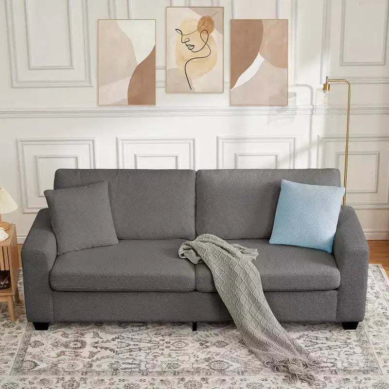 83W Modern 3-Seater Sofa with Deep Seat, Soft Fabric, Wide Armrest, Removable Washable Cushion Cover