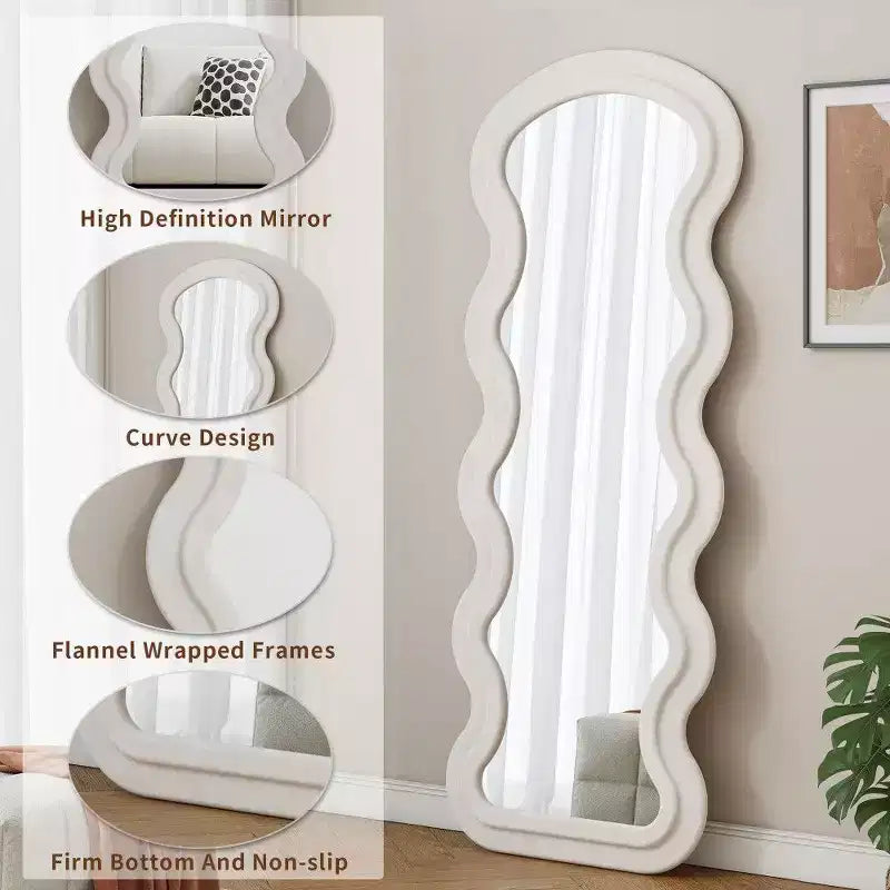 Modern Full Length Mirror, Flannel Vanity Mirror with Wooden Frame
