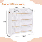 VECELO Kids Bookshelf Toy Storage with 12 Bins, Wooden Toy Rack for Toddlers, Large-Capacity Playroom Storage for Books or Toys