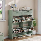 Shoe Cabinet with 4 Flip Drawers & 2 Top Drawers, Wooden Shoe Organizer Cabinet with Adjustable Shelf, Freestanding Shoe Storage Cabinets