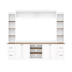 ModernLuxe 4-in-1 Farmhouse Entertainment Center Wall Unit, Fits TVs Up to 70, TV Stand Media Console w/ Adjustable Shelves & Drawers