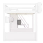Queen Loft Bed Frame with Staircase, Wardrobe & Storage Shelves - MDF, 650 lb