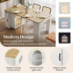 Whisen Extendable Dining Table, Mobile Rolling Island Table with 3 Removable Middle Leaves, Storage Cabinet