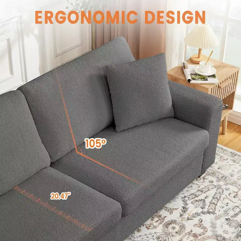 83W Modern 3-Seater Sofa with Deep Seat, Soft Fabric, Wide Armrest, Removable Washable Cushion Cover